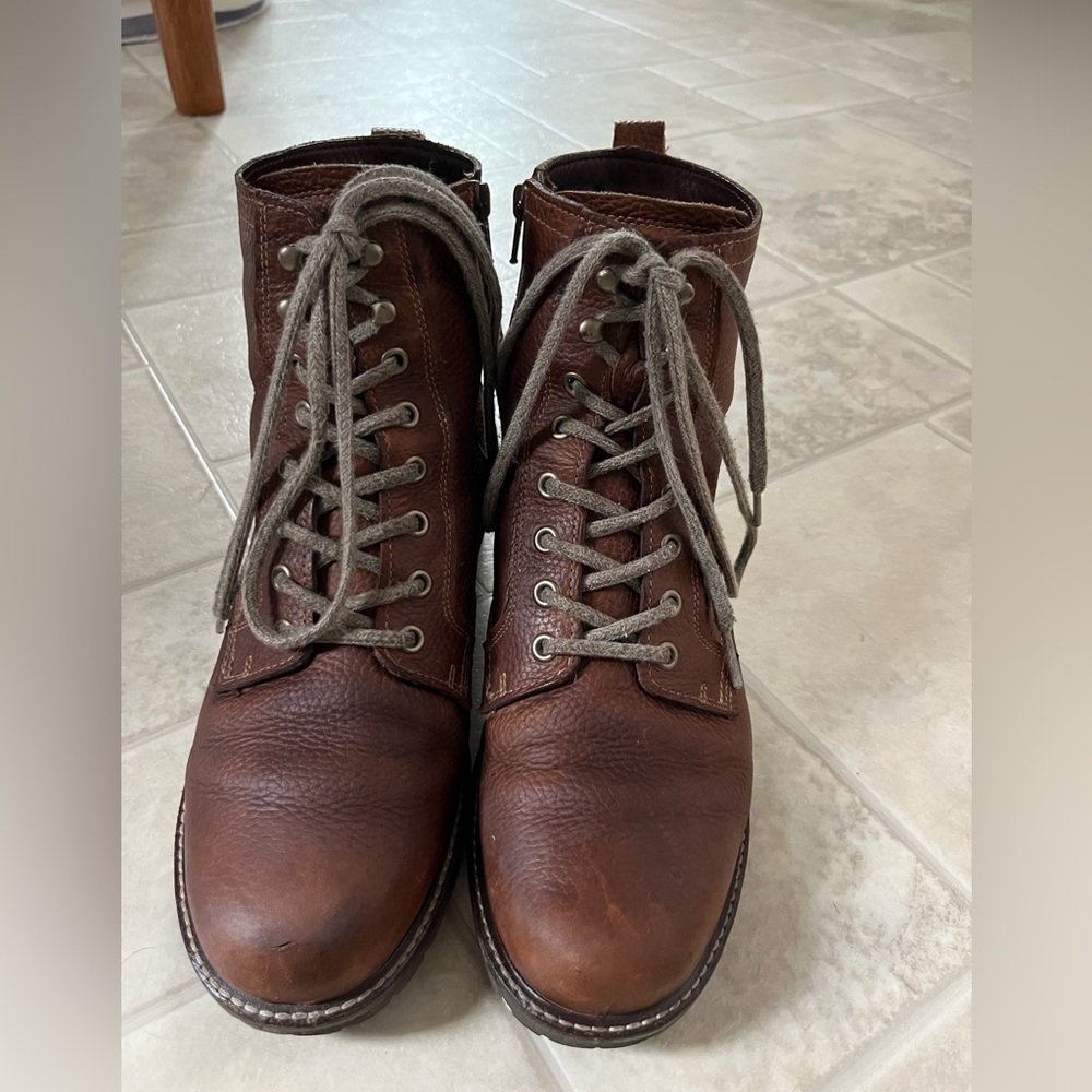 Ecco Elaine Boots Womens EU 41 US 10 Brown Leather Lace Up Side Zip Hydromax